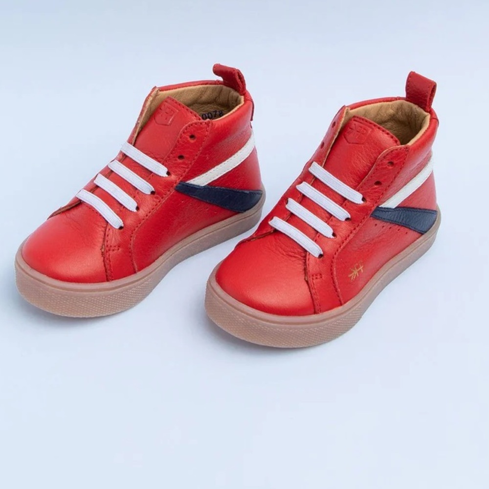 Kids Red High-Top Sneakers with Navy Accent